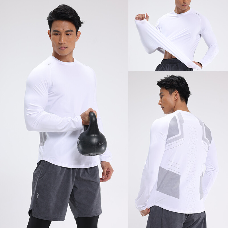 Tricou cu mânecă lungă pentru bărbați cu uscare rapidă Cămașă sport pentru alergare Îmbrăcăminte de gimnastică Antrenament fitness Îmbrăcăminte sportivă Tricou pentru jogging