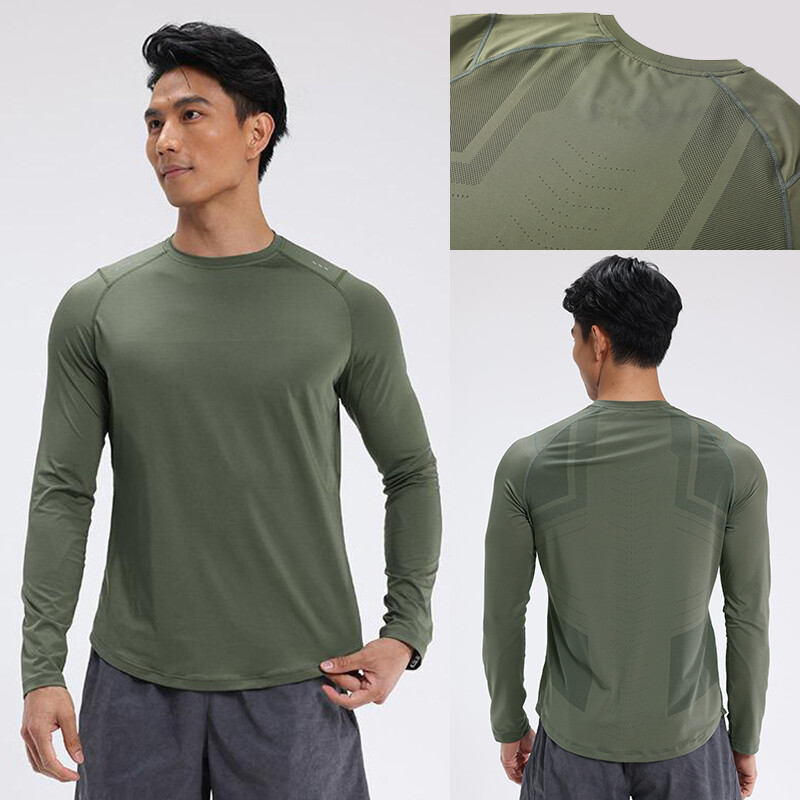 Tricou cu mânecă lungă pentru bărbați cu uscare rapidă Cămașă sport pentru alergare Îmbrăcăminte de gimnastică Antrenament fitness Îmbrăcăminte sportivă Tricou pentru jogging