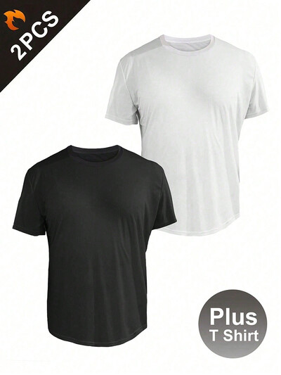2GAB balts+melns plus T krekls vīriešu lieliem un gariem krekliem Vīriešu īpaši viegls ātri nožūstošs sporta T-krekls, 6XL/5XL/4XL/3XL/2XL