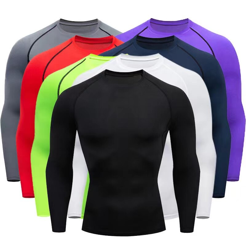 Tricou sport pentru culturism noi pentru bărbați Cămașă de alergare cu uscare rapidă Tricou de comprimare cu mânecă lungă Tricou pentru gimnastică pentru bărbați Fitness strâns Rashgad