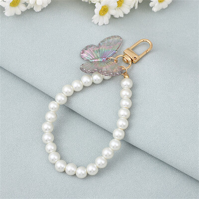 Breloc elegant din perle artificiale Bratara din coajă din frunze Breloc cu pandantiv pentru femei Decor de zi cu zi pentru geanta Charm Breloc pentru mașină Cadou de aniversare