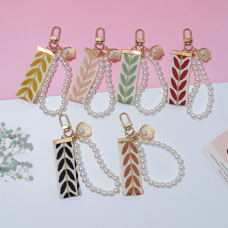 Breloc elegant din perle artificiale Bratara din coajă din frunze Breloc cu pandantiv pentru femei Decor de zi cu zi pentru geanta Charm Breloc pentru mașină Cadou de aniversare