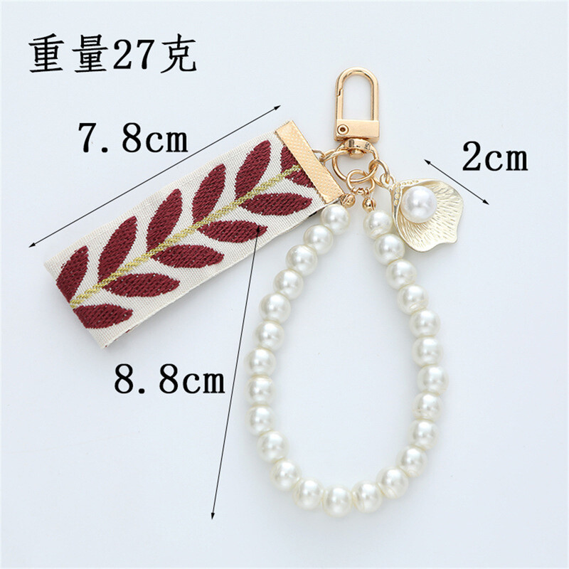 Breloc elegant din perle artificiale Bratara din coajă din frunze Breloc cu pandantiv pentru femei Decor de zi cu zi pentru geanta Charm Breloc pentru mașină Cadou de aniversare