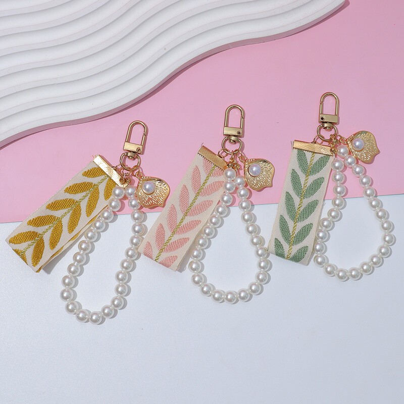 Breloc elegant din perle artificiale Bratara din coajă din frunze Breloc cu pandantiv pentru femei Decor de zi cu zi pentru geanta Charm Breloc pentru mașină Cadou de aniversare