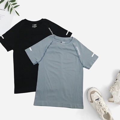 Sieviešu bezšuvju Jogas krekls Sieviešu fitnesa 2 daļīgs augšējais treniņu trenažieru krekli Atlētiski īsām piedurknēm jogas T-krekli ar burtiem