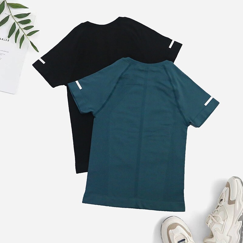 Sieviešu bezšuvju Jogas krekls Sieviešu fitnesa 2 daļīgs augšējais treniņu trenažieru krekli Atlētiski īsām piedurknēm jogas T-krekli ar burtiem