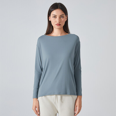 Moteriški pavasario ir rudens laisvi jogos drabužiai, nuogai ir odai tinkami ploni kūno rengybos sportiniai marškinėliai ilgomis rankovėmis.