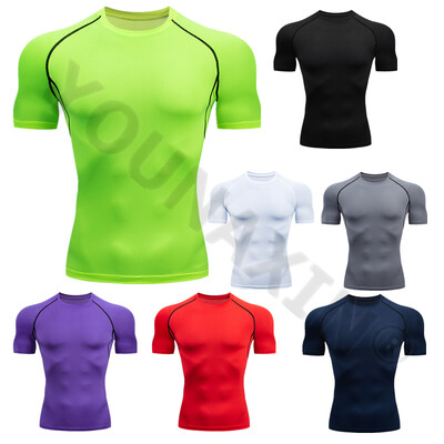 Tricouri cu mânecă scurtă pentru bărbați Strat de bază Baschet Sport Fitness Alergare Antrenament Tight Top Sală de sport Uscare rapidă SML XL 2XL 3XL