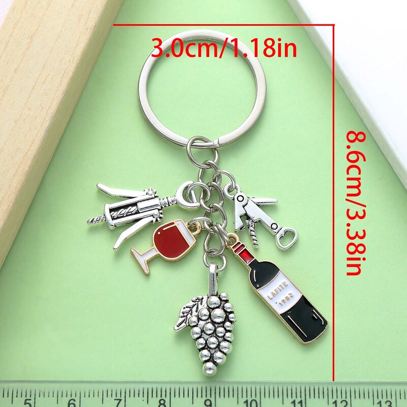 1 vnt. Madingas raudonojo vyno raktų pakabukas, lydinio vyno taurės, vynuogės, butelių atidarytuvo raktų pakabukas automobilio raktams, kuprinės, piniginės