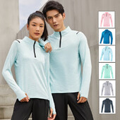 Lauko išbėrimų apsauga Vyrai Moteriški sportiniai marškinėliai Vienspalviai ilgomis rankovėmis pusiau užtrauktuku Dry Fit Porai Sporto salė Sportiniai bėgimo marškinėliai