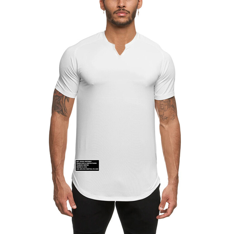 Cămașă cu mânecă scurtă, respirabilă, cu uscare rapidă de vară, sală de gimnastică, culturism, fitness, îmbrăcăminte pentru mușchi, tricou cu decolteu în V, elasticitate, pentru bărbați