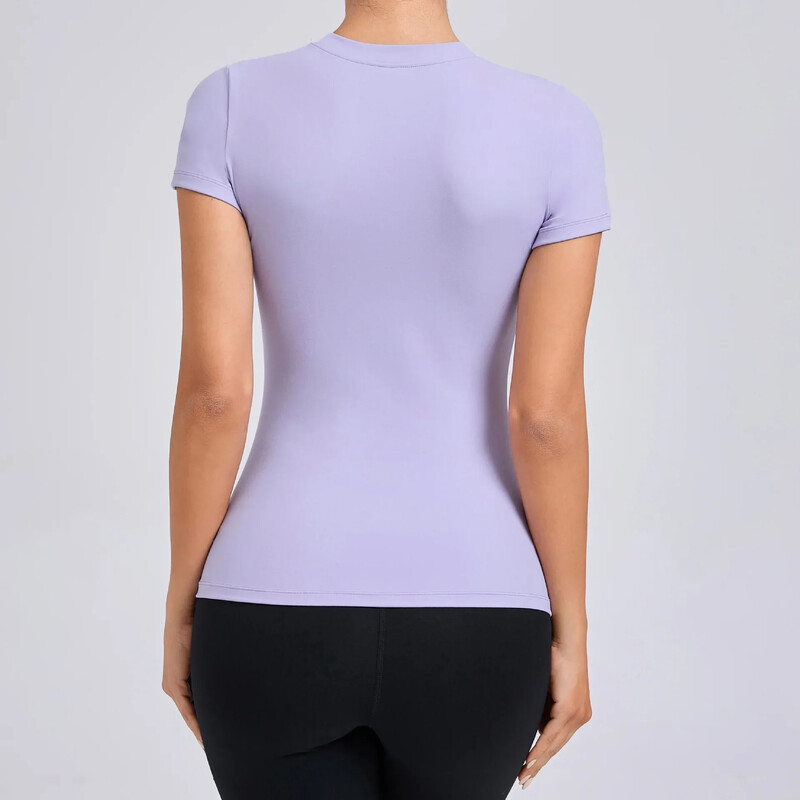 2025 m. Nauji trumpomis rankovėmis moterims Sportiniai Crop Top Yoga Fitness Marškinėliai Treniruotės Sportiniai drabužiai Moterų sporto salė Elegantiški drabužiai Purpurinė kūno dalis