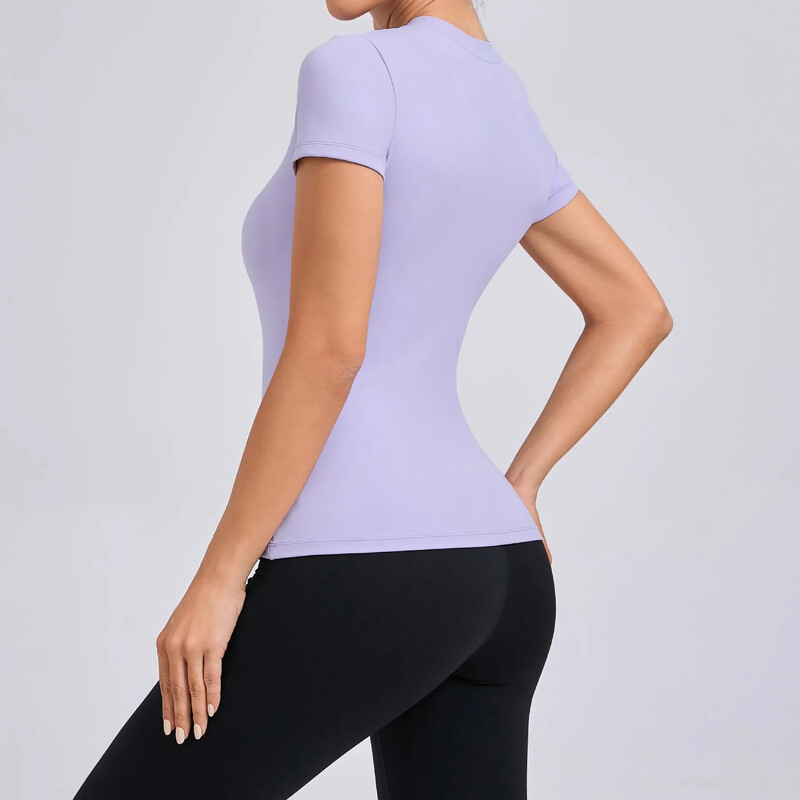 2025 m. Nauji trumpomis rankovėmis moterims Sportiniai Crop Top Yoga Fitness Marškinėliai Treniruotės Sportiniai drabužiai Moterų sporto salė Elegantiški drabužiai Purpurinė kūno dalis