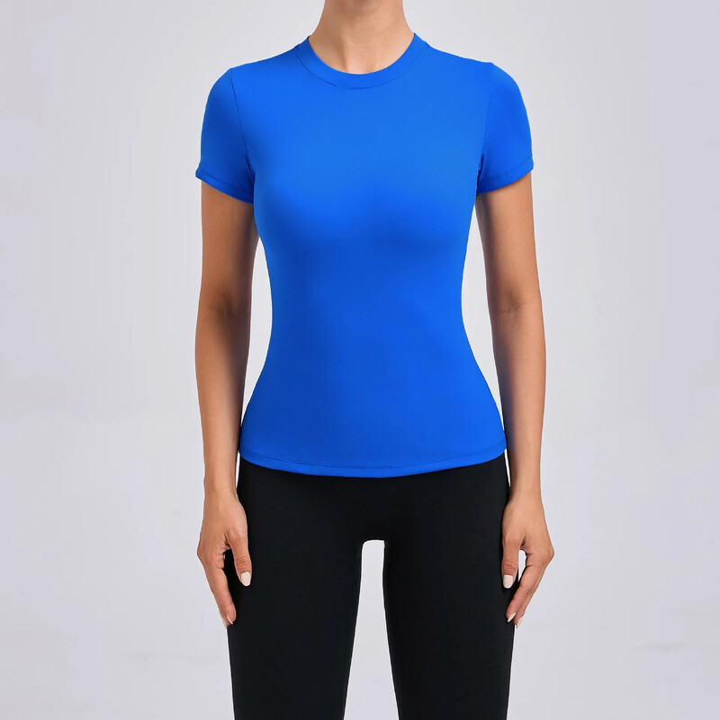 2025 m. Nauji trumpomis rankovėmis moterims Sportiniai Crop Top Yoga Fitness Marškinėliai Treniruotės Sportiniai drabužiai Moterų sporto salė Elegantiški drabužiai Purpurinė kūno dalis