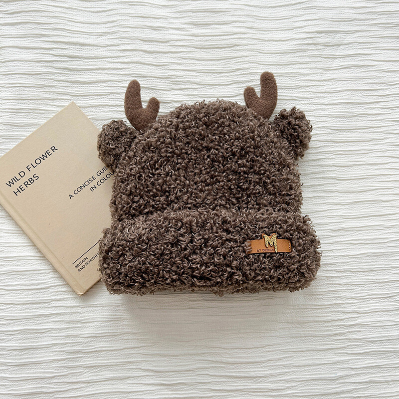 Pălărie drăguță cu urechi de căprioară pentru femei toamna și iarna, pluș de student japonez, îngroșat, protecție caldă pentru urechi, glugă mică care arată fața