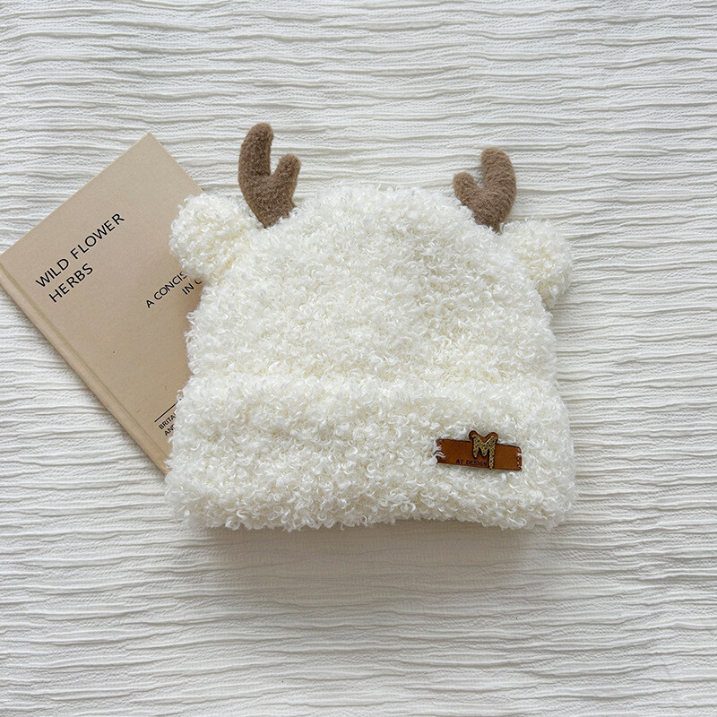 Pălărie drăguță cu urechi de căprioară pentru femei toamna și iarna, pluș de student japonez, îngroșat, protecție caldă pentru urechi, glugă mică care arată fața