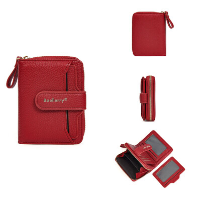 Portofel de damă marca Baellerry, poșetă la modă, simplă, scurtă, cu fermoar, cu monede, din piele PU, cu cataramă, suport pentru carduri, portofele mici pentru femei