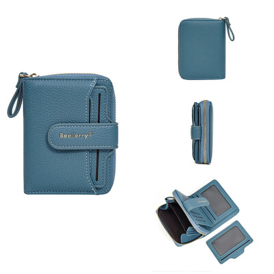 Portofel de damă marca Baellerry, poșetă la modă, simplă, scurtă, cu fermoar, cu monede, din piele PU, cu cataramă, suport pentru carduri, portofele mici pentru femei