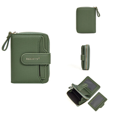 Portofel de damă marca Baellerry, poșetă la modă, simplă, scurtă, cu fermoar, cu monede, din piele PU, cu cataramă, suport pentru carduri, portofele mici pentru femei