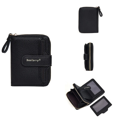 Portofel de damă marca Baellerry, poșetă la modă, simplă, scurtă, cu fermoar, cu monede, din piele PU, cu cataramă, suport pentru carduri, portofele mici pentru femei