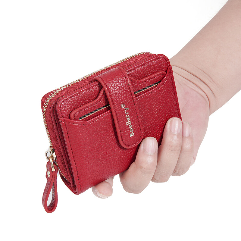 Portofel de damă marca Baellerry, poșetă la modă, simplă, scurtă, cu fermoar, cu monede, din piele PU, cu cataramă, suport pentru carduri, portofele mici pentru femei