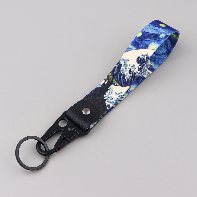 Breloc Van Gogh pentru femei, bărbați, cer înstelat, curele scurte pentru încheietura mâinii, valuri japoneze, breloc pentru mașină, bijuterii pandantiv în rucsac Cadouri de vacanță