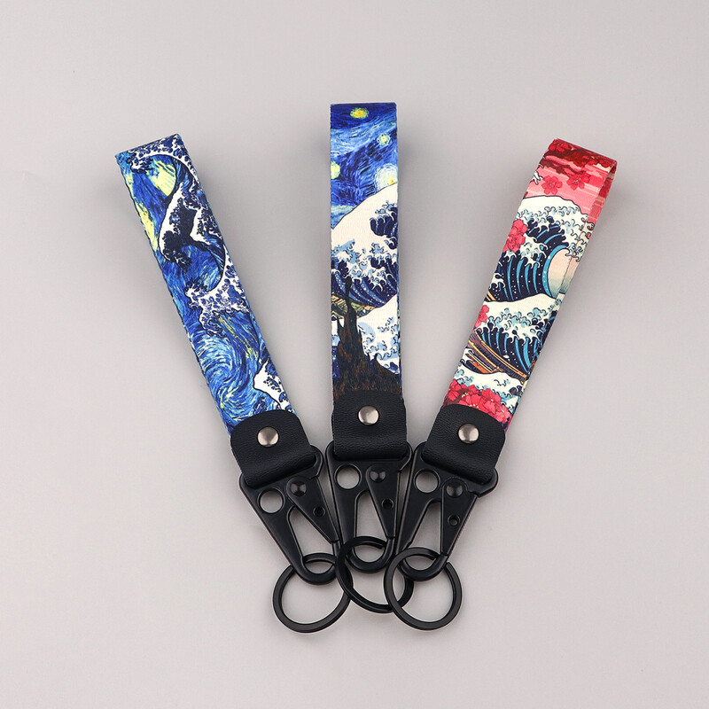 Breloc Van Gogh pentru femei, bărbați, cer înstelat, curele scurte pentru încheietura mâinii, valuri japoneze, breloc pentru mașină, bijuterii pandantiv în rucsac Cadouri de vacanță