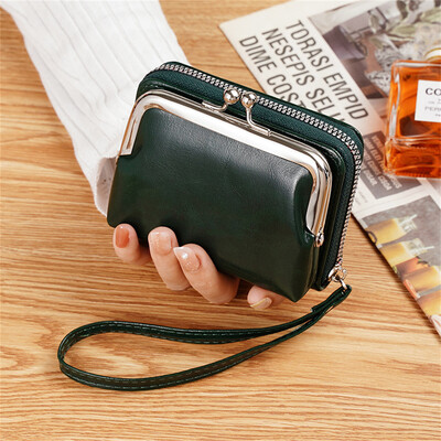Portofel de damă, la modă, curea de mână, cu cataramă scurtă, portofel, retro, versatil, de mare capacitate, buzunar cu mai multe carduri, agrafă de bani pentru doamne