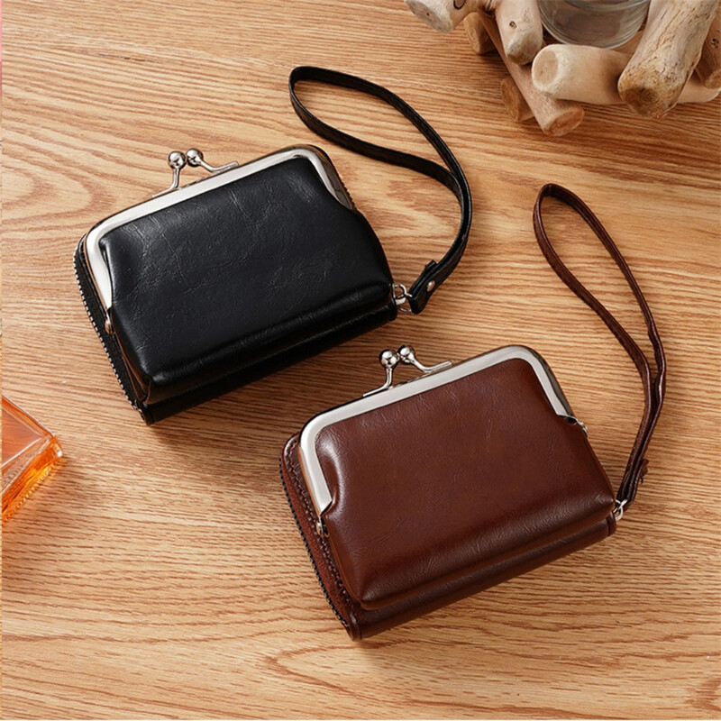 Portofel de damă, la modă, curea de mână, cu cataramă scurtă, portofel, retro, versatil, de mare capacitate, buzunar cu mai multe carduri, agrafă de bani pentru doamne