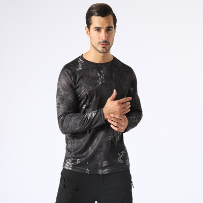 Tricou tactic pentru drumeții în aer liber, pentru camping, pentru bărbați, cu mâneci lungi, cu uscare rapidă, cu mâneci lungi, pentru luptă militară, tricouri pentru fitness