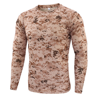 Tricou tactic pentru drumeții în aer liber, pentru camping, pentru bărbați, cu mâneci lungi, cu uscare rapidă, cu mâneci lungi, pentru luptă militară, tricouri pentru fitness