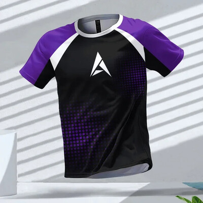 Лятно спортно облекло за фитнес на открито, мъжка тениска с кръгло деколте и къси ръкави, горнища с отпечатани шаблони, бързосъхнещи тениски за фитнес