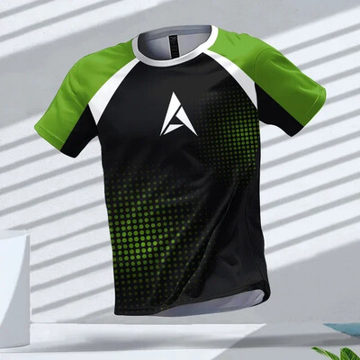 Лятно спортно облекло за фитнес на открито, мъжка тениска с кръгло деколте и къси ръкави, горнища с отпечатани шаблони, бързосъхнещи тениски за фитнес