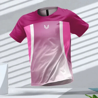 Лятно спортно облекло за фитнес на открито, мъжка тениска с кръгло деколте и къси ръкави, горнища с отпечатани шаблони, бързосъхнещи тениски за фитнес