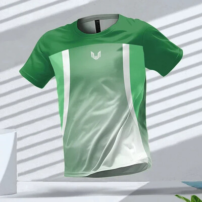 Лятно спортно облекло за фитнес на открито, мъжка тениска с кръгло деколте и къси ръкави, горнища с отпечатани шаблони, бързосъхнещи тениски за фитнес