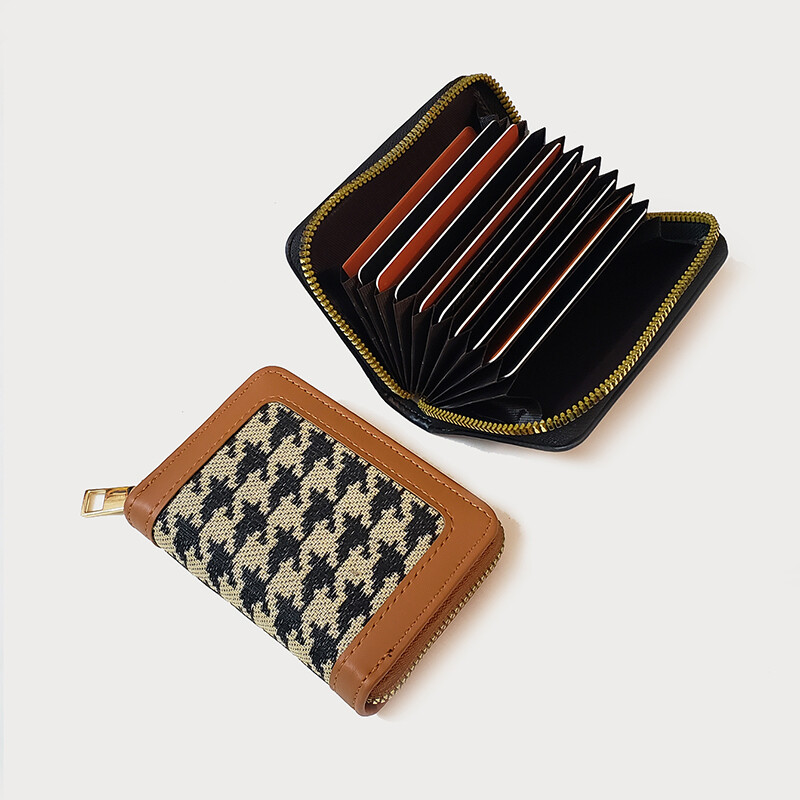 Geantă nouă pentru carduri pentru femei Canvas Checker Clip pentru monede Bank Husă card de credit Portofel multifuncțional cu slot pentru card