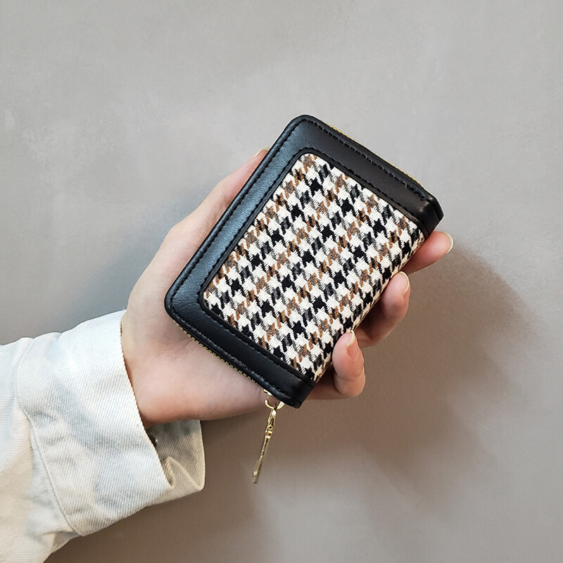 Geantă nouă pentru carduri pentru femei Canvas Checker Clip pentru monede Bank Husă card de credit Portofel multifuncțional cu slot pentru card