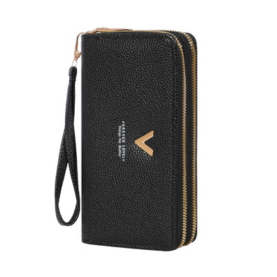 Portofel la modă pentru femei, închidere cu fermoar dublu, sloturi multiple pentru carduri, capacitate mare, portmoneu elegant pentru femei