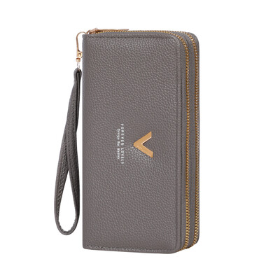 Portofel la modă pentru femei, închidere cu fermoar dublu, sloturi multiple pentru carduri, capacitate mare, portmoneu elegant pentru femei