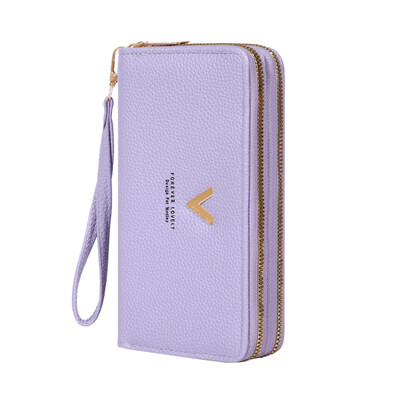 Portofel la modă pentru femei, închidere cu fermoar dublu, sloturi multiple pentru carduri, capacitate mare, portmoneu elegant pentru femei