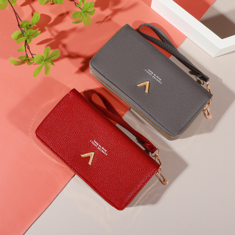 Portofel la modă pentru femei, închidere cu fermoar dublu, sloturi multiple pentru carduri, capacitate mare, portmoneu elegant pentru femei