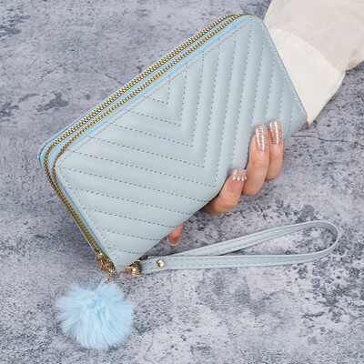 Portofel lung brodat în V pentru doamne transfrontaliere, toamnă și iarnă coreeană 2024, poșetă nouă cu mai multe carduri de capacitate mare