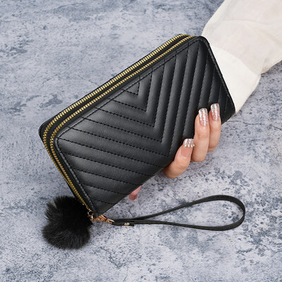 Portofel lung brodat în V pentru doamne transfrontaliere, toamnă și iarnă coreeană 2024, poșetă nouă cu mai multe carduri de capacitate mare