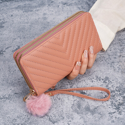 Portofel lung brodat în V pentru doamne transfrontaliere, toamnă și iarnă coreeană 2024, poșetă nouă cu mai multe carduri de capacitate mare