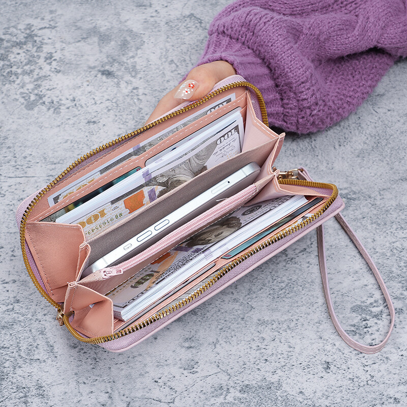 2024. gada jauna sieviešu somiņa gara Joker rāvējslēdzēja sajūga soma, izšūta modes lielas ietilpības mīksta maka mobilā tālruņa soma