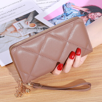 Portofel lung pentru femei cu ciucuri, portofel, suport pentru cărți de vizită, fermoar dublu, clutch din piele PU, portofel de lux și geantă pentru telefon