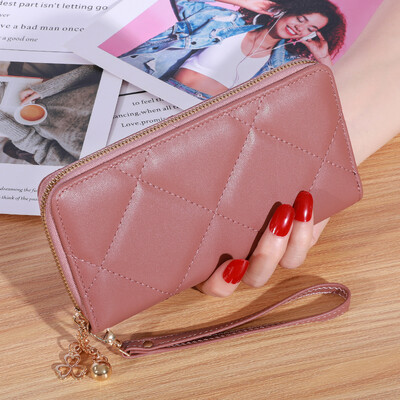 Portofel lung pentru femei cu ciucuri, portofel, suport pentru cărți de vizită, fermoar dublu, clutch din piele PU, portofel de lux și geantă pentru telefon