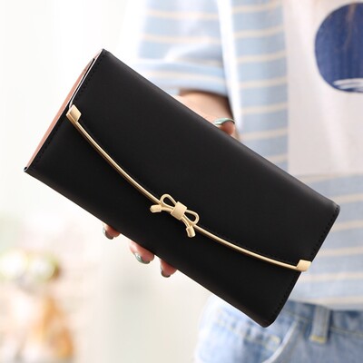 Poșete de monede din piele PU, de lux, de culoare solidă, cu fundă, pentru cărți, portofel lung de capacitate mare pentru doamne