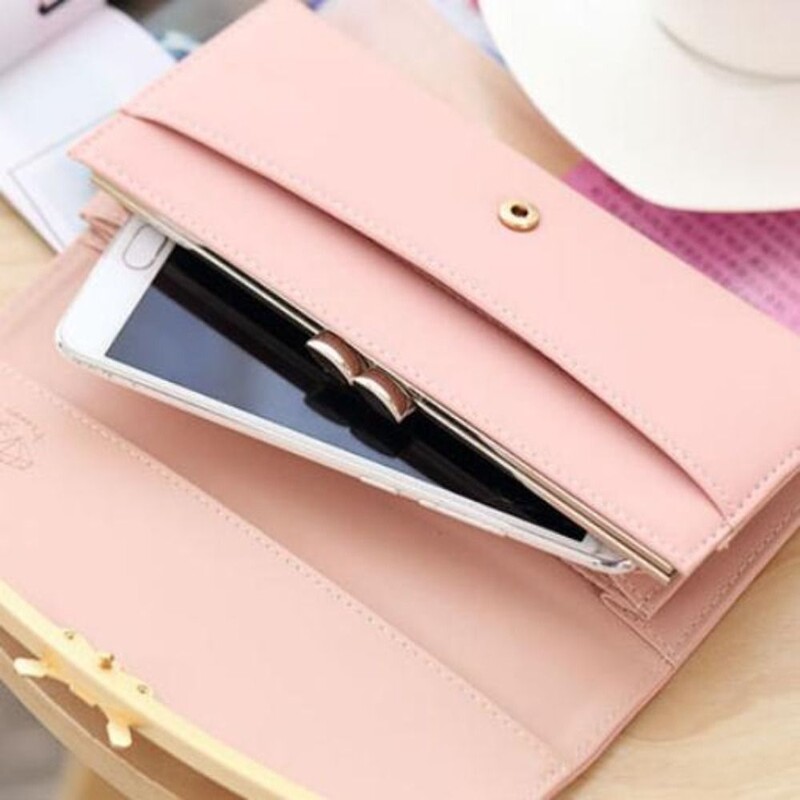 Poșete de monede din piele PU, de lux, de culoare solidă, cu fundă, pentru cărți, portofel lung de capacitate mare pentru doamne