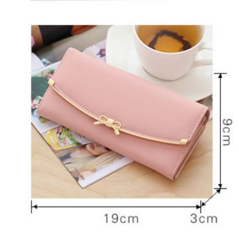 Poșete de monede din piele PU, de lux, de culoare solidă, cu fundă, pentru cărți, portofel lung de capacitate mare pentru doamne